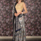 Rajwada Grey Silk Blend Woven Saree With Unstitched Blouse For Women