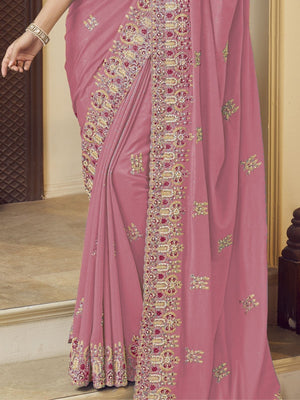 Rajwada Light Pink Georgette Embroidered Elegant Saree For Women