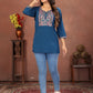 Rajwada Deep Teal Cotton Blend Embroidered Kurti For Women