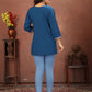 Rajwada Deep Teal Cotton Blend Embroidered Kurti For Women