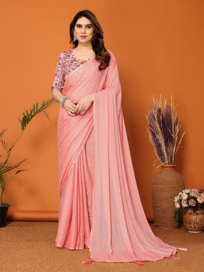 Rajwada Peach Georgette Solid Saree For Women