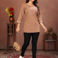 Rajwada Light Brown Cotton Blend Embroidered Kurti For Women