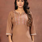 Rajwada Light Brown Cotton Blend Embroidered Kurti For Women