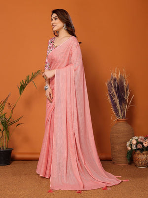 Rajwada Peach Georgette Solid Saree For Women