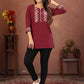 Rajwada Maroon Cotton Blend Embroidered Kurti For Women