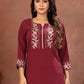 Rajwada Maroon Cotton Blend Embroidered Kurti For Women