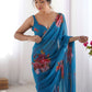 Rajwada Blue Georgette Printed Saree For Women