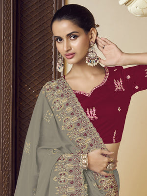 Rajwada Grey Georgette Embroidered Elegant Saree For Women