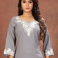 Rajwada Grey Cotton Blend Embroidered Kurti For Women