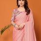 Rajwada Peach Georgette Solid Saree For Women