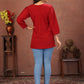Rajwada Deep Red Cotton Blend Embroidered Kurti For Women