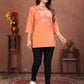 Rajwada Peach Cotton Blend Embroidered Kurti For Women