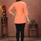 Rajwada Peach Cotton Blend Embroidered Kurti For Women