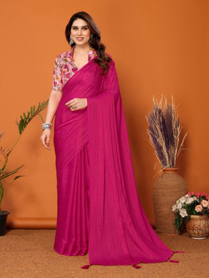 Rajwada Pink Georgette Solid Saree For Women
