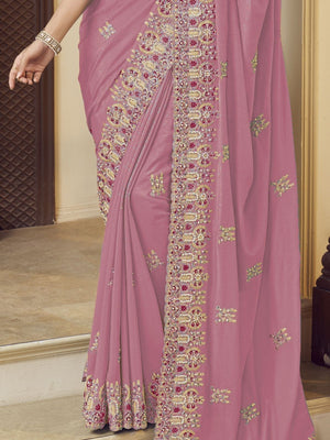Rajwada Light Pink Georgette Embroidered Elegant Saree For Women