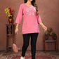 Rajwada Pink Cotton Blend Embroidered Kurti For Women