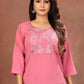 Rajwada Pink Cotton Blend Embroidered Kurti For Women