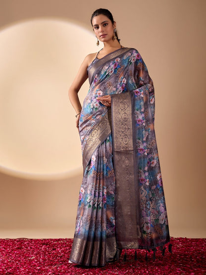 Rajwada Multicolor Silk Blend Printed Saree For Women