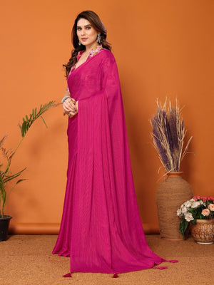 Rajwada Pink Georgette Solid Saree For Women