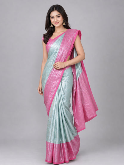 Pastel Blue Silk Blend Solid Saree