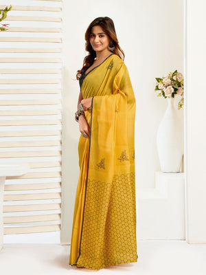 Rajwada Yellow Cotton Linen Zari Work Saree For Women