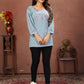 Rajwada Dusty Blue Cotton Blend Embroidered Kurti For Women