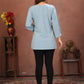 Rajwada Dusty Blue Cotton Blend Embroidered Kurti For Women