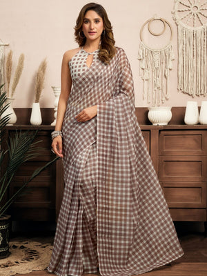 Rajwada White And Mauve Cotton Linen Zari Work Saree For Women