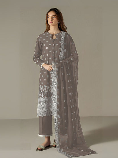 Rajwada Grey Georgette Embroidered Semi Stitched Kurta Set For Women