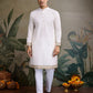 Rajwada White Cotton Blend Embroidered Stitched Kurta For Men