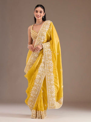 Rajwada Yellow Crush Embellished Saree For Women