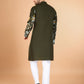 Rajwada Olive Viscose Rayon Stitched Kurta For Men
