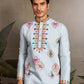 Rajwada Sky Blue Silk Blend Embroidered Stitched Kurta For Men