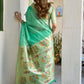 Rajwada Turquoise Cotton Blend Solid Saree For Women
