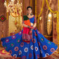 Rajwada Blue Viscose Cotton Embroidered Semi-Stitched lehenga With Stunning Tassels For Women