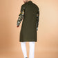 Rajwada Olive Viscose Rayon Stitched Kurta For Men
