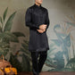 Rajwada Black Silk Blend Embroidered Stitched Kurta Set For Men