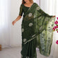 Rajwada Deep Green Organza Embroidered Solid Saree For Women
