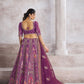 Rajwada Purple Banarasi Silk Embroidered Semi-Stitched Lehenga For Women