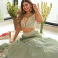 Rajwada Sea Green Georgette Solid Semi-Stitched Lehenga For Women