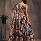Rajwada Blue Organza Printed And Embriodered Semi-Stitched Lehenga For Women