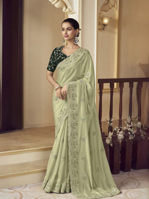 Rajwada Light Green Georgette Embroidered Elegant Saree For Women
