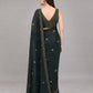 Dark Green Silk Blend Embellished Saree