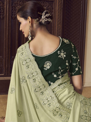 Rajwada Light Green Georgette Embroidered Elegant Saree For Women