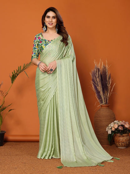 Rajwada Pista Green Georgette Solid Saree For Women