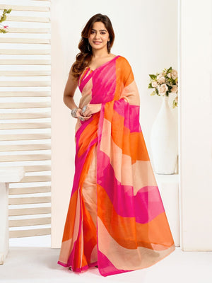 Rajwada Multicolour Cotton Linen Zari Work Saree For Women