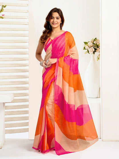 Rajwada Multicolour Cotton Linen Zari Work Saree For Women