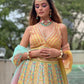 Rajwada Yellow Silk Blend Embroidered Semi-Stitched lehenga For Women