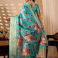 Rajwada Aqua Blue Silk Blend Printed Saree For Women