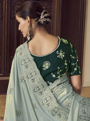 Rajwada Sea Green Georgette Embroidered Elegant Saree For Women